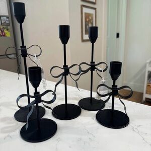 Elegant Black Bow Metal Candle Holders